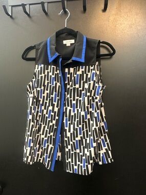 Calvin Klein Black, White & Blue Geometric Sleeveless Tank